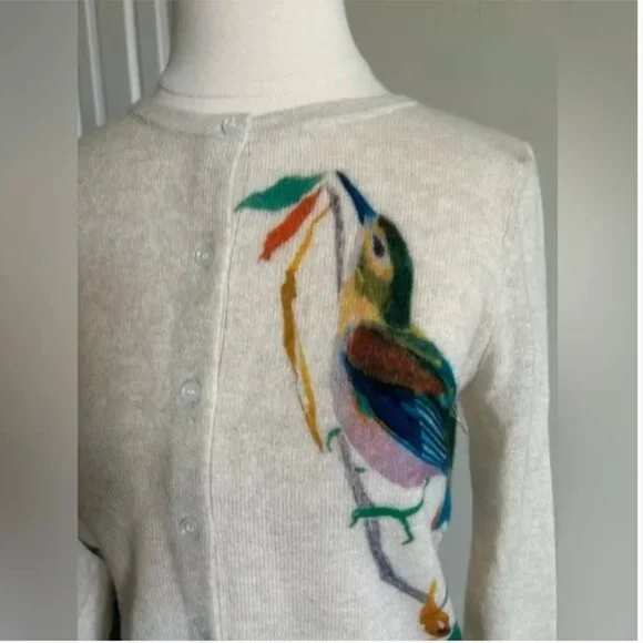 Anthropologie The Juliet Cashmere Cardigan Sweater Birds Graphics size S - Picture 5 of 11